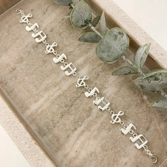 925 Sterling Silver Music Note Bracelet Charm Bracelet Music Lover Jewelry - Picture 5 of 5